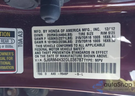 2013 Honda Cr-V Lx z USA, uszkodzony, nr VIN 5J6RM4H32DL036787
